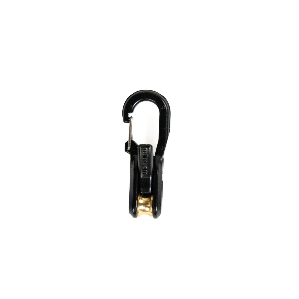 A Stealth black Roperoller with a brass roller, against a plain white background.